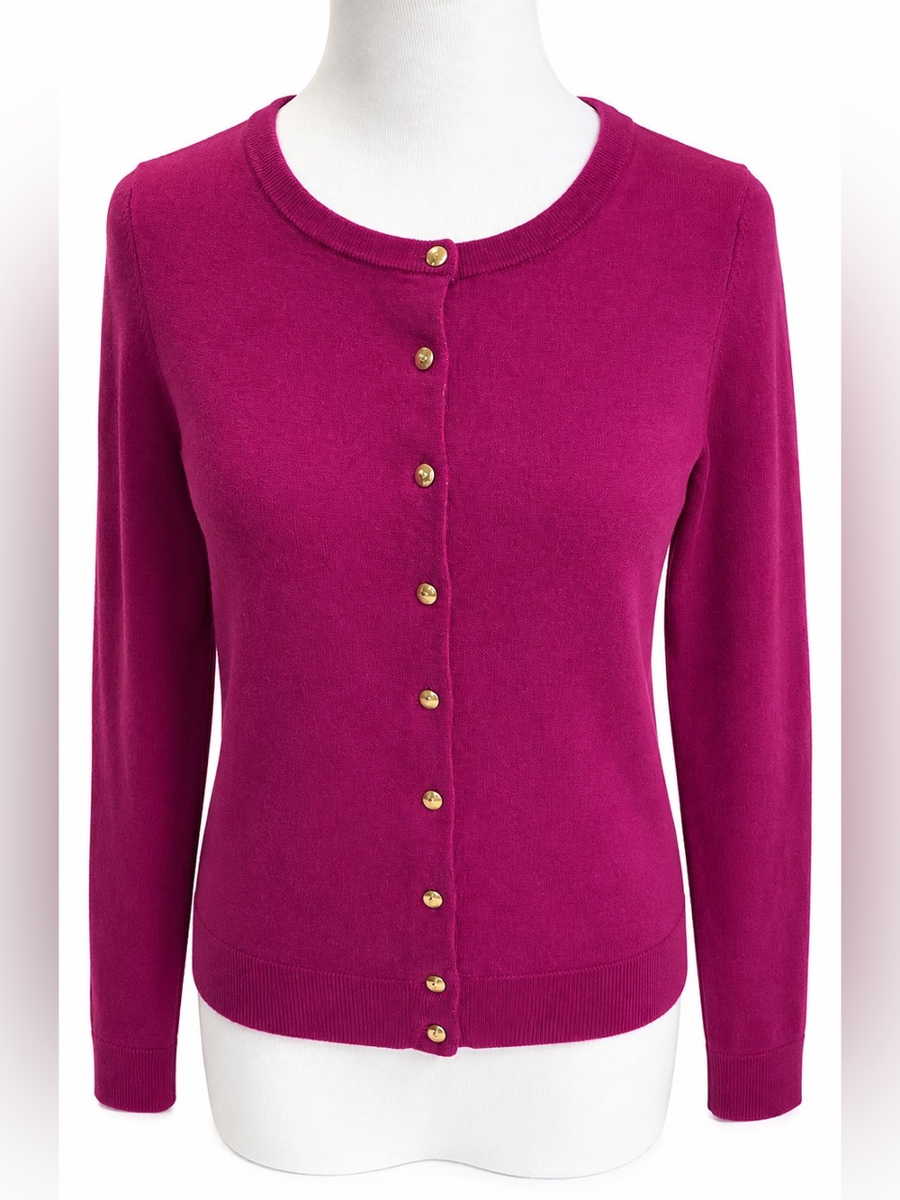 Banana Republic Women's Crewneck Cardigan - Magenta Merino Wool Small